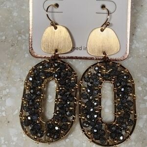 AV Gold and Gray Beaded Oval Earrings